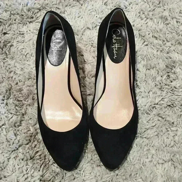 COPY - Cole Haan Black Suede Patent Platform Pumps - Picture 1 of 4